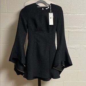 Rebecca Vallance Black and Gold Flared Sleeve Dress